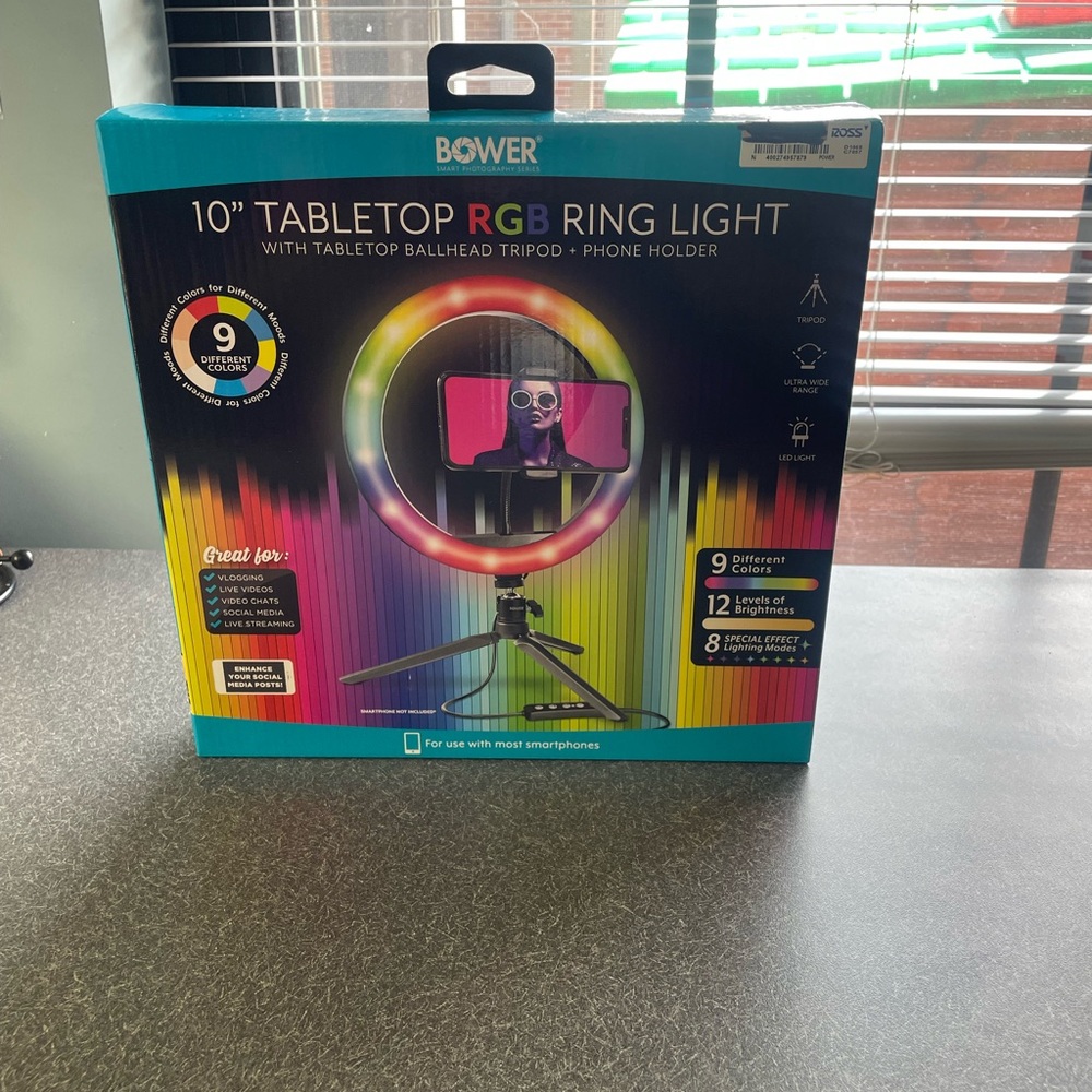 Bower 10 inch tabletop RGB ring light tripod phone holder USB NIB - Picture 6 of 6